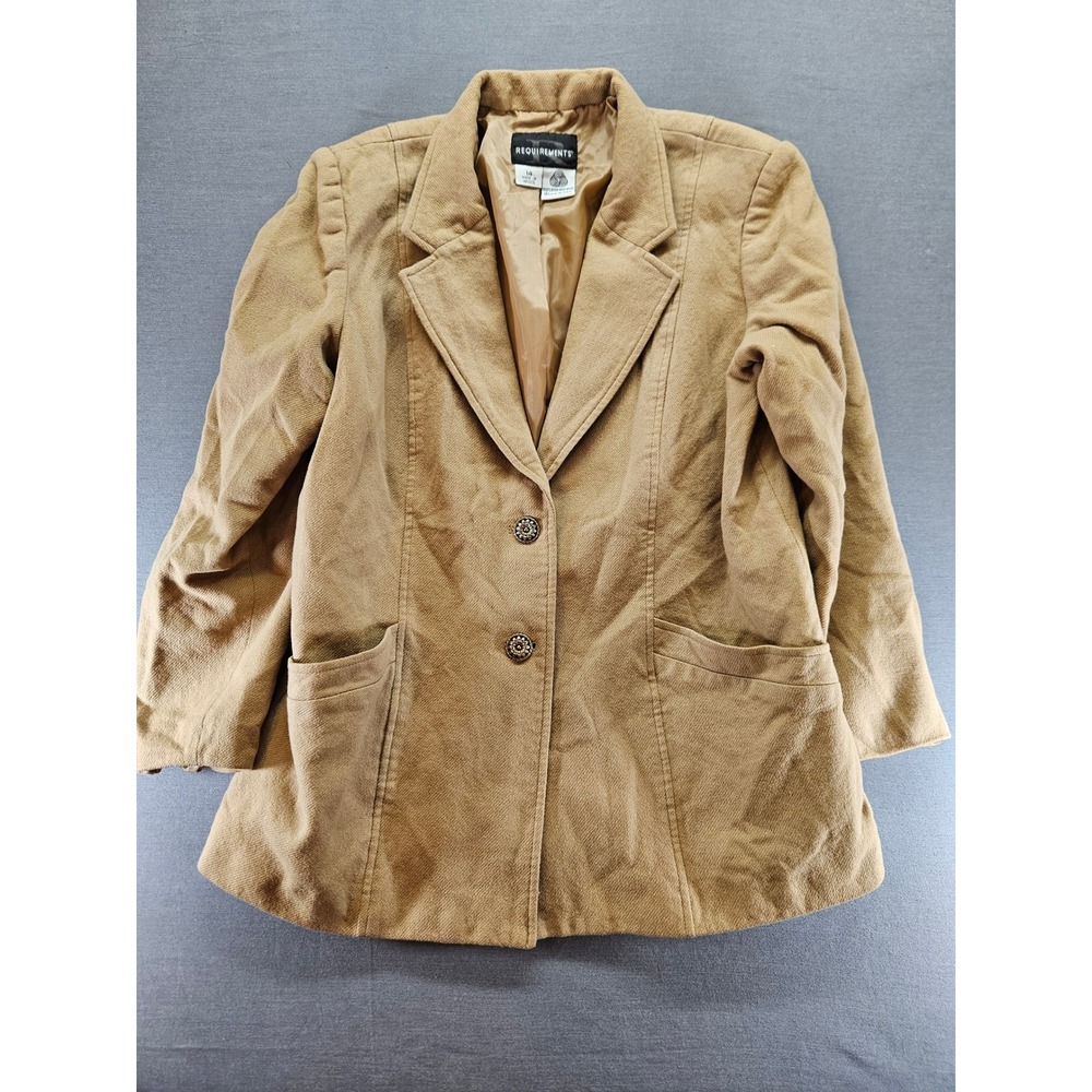 Requirements Vintage 100% Wool Blazer Jacket Camel Tan Woolmark Size 14